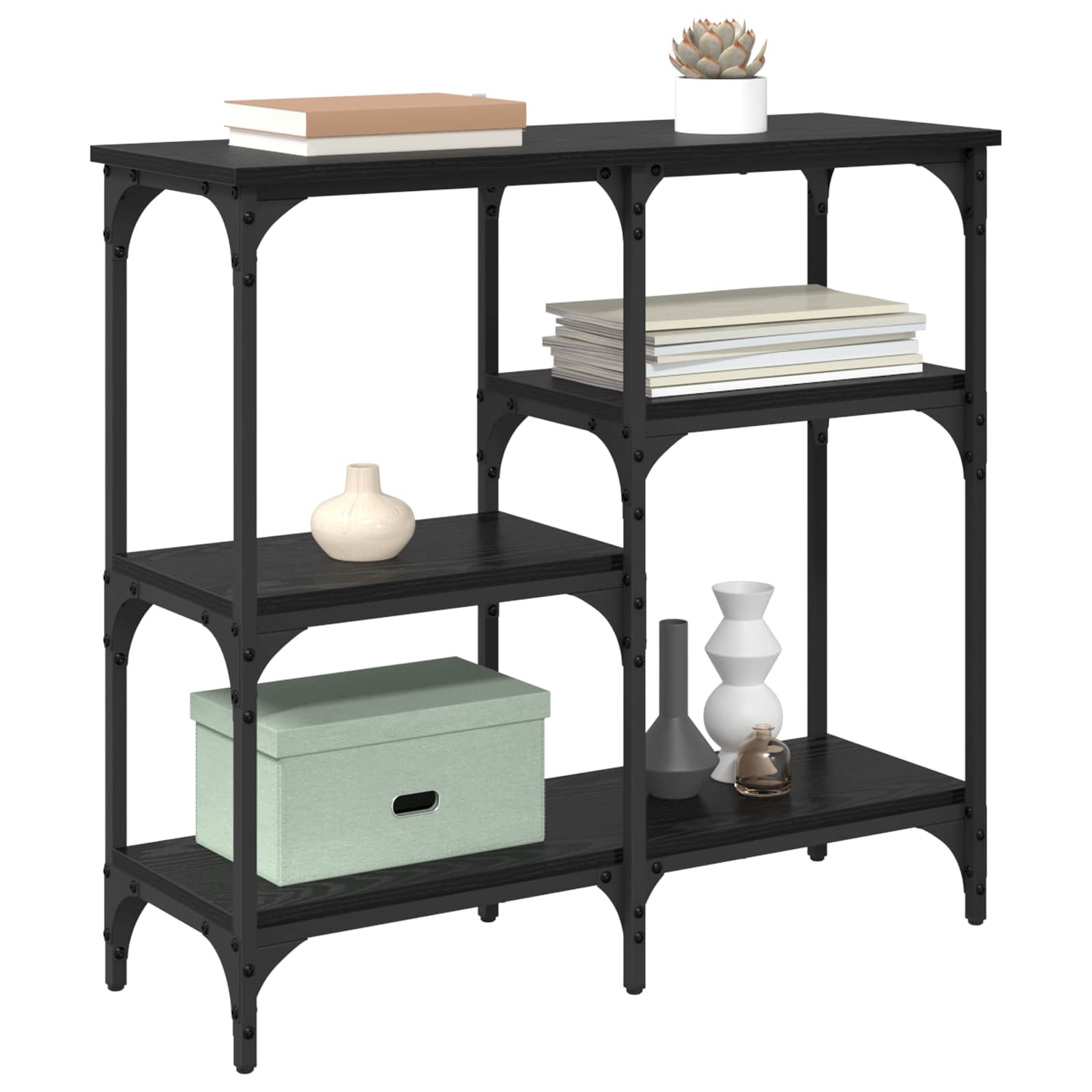 Konsoles galds ar plauktu melns ozols 80 x 29 x 75 cm