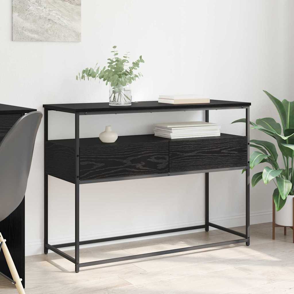 Konsoles galds ar atvilktni, melns ozols, 100 x 40 x 75 cm