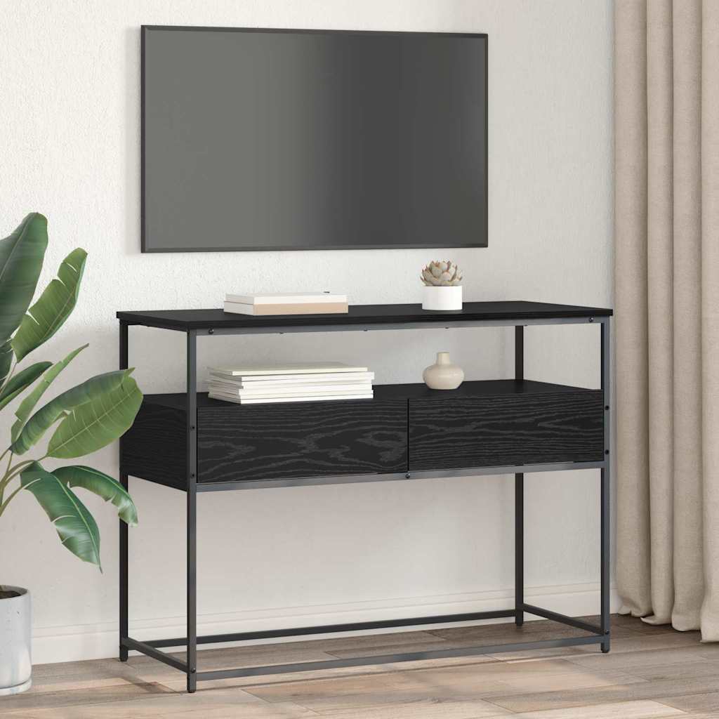 Konsoles galds ar atvilktni, melns ozols, 100 x 40 x 75 cm