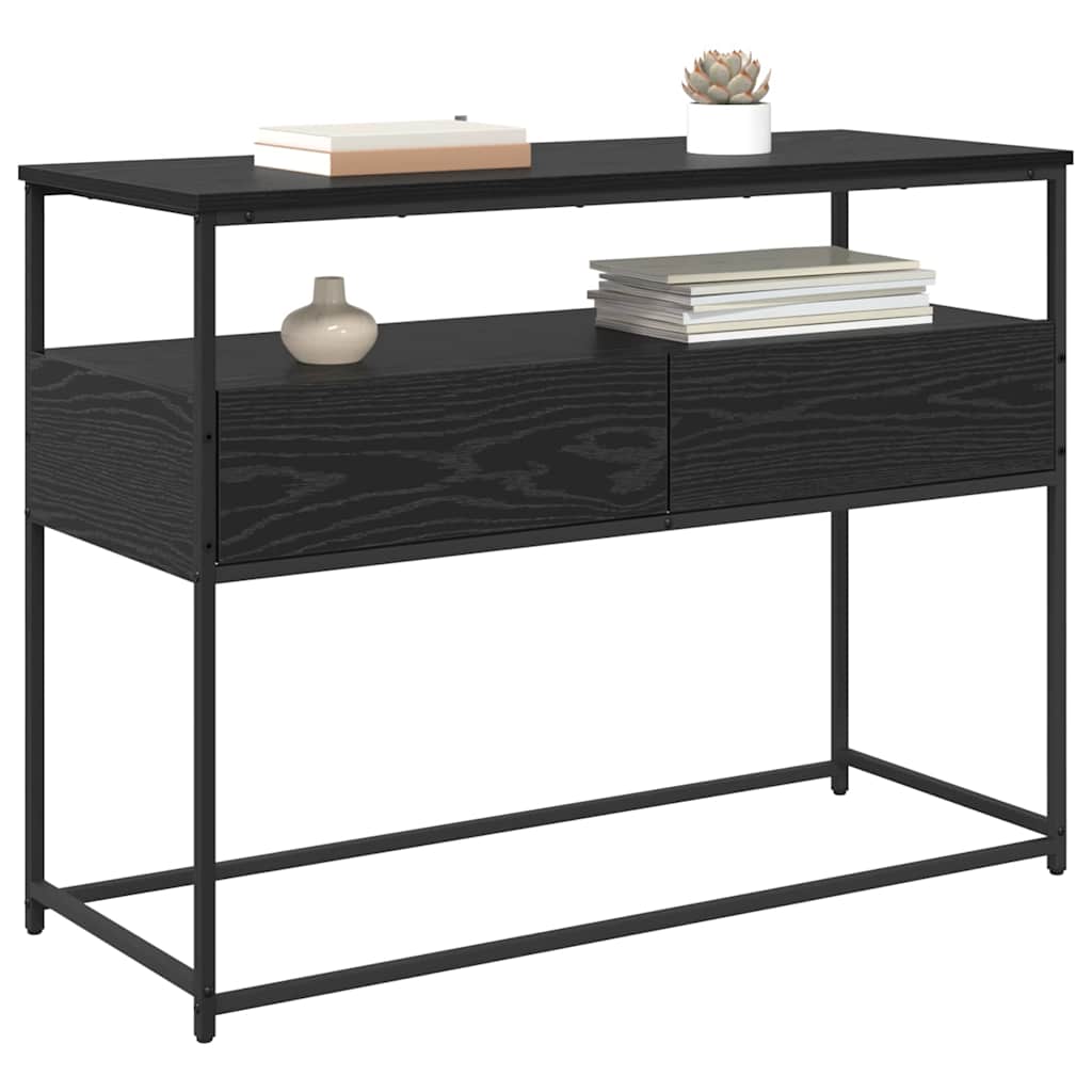 Konsoles galds ar atvilktni, melns ozols, 100 x 40 x 75 cm