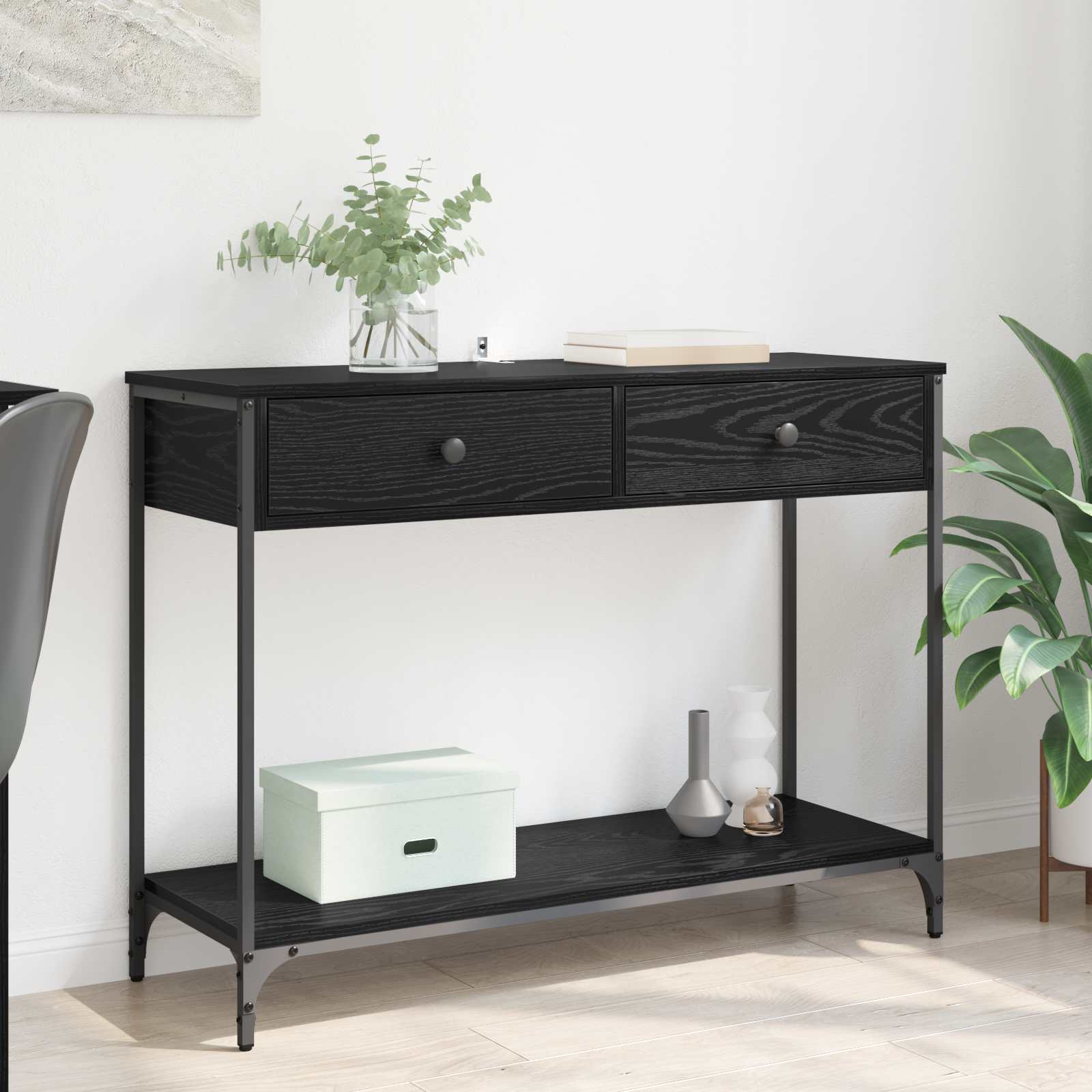 Konsoles galds ar atvilktni, melns ozols, 100 x 34,5 x 75 cm