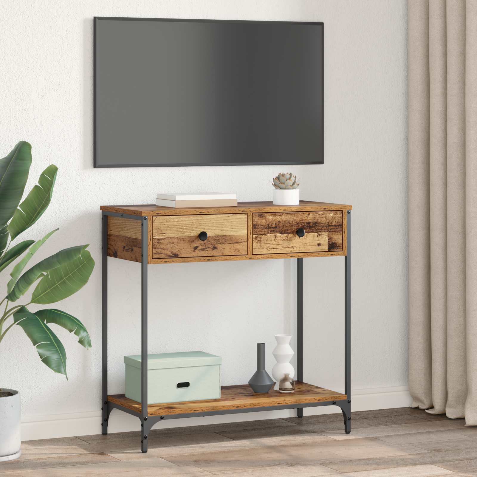 Konsolinis stalas su stalčių Senovinis medis 75 x 34,5 x 75 cm