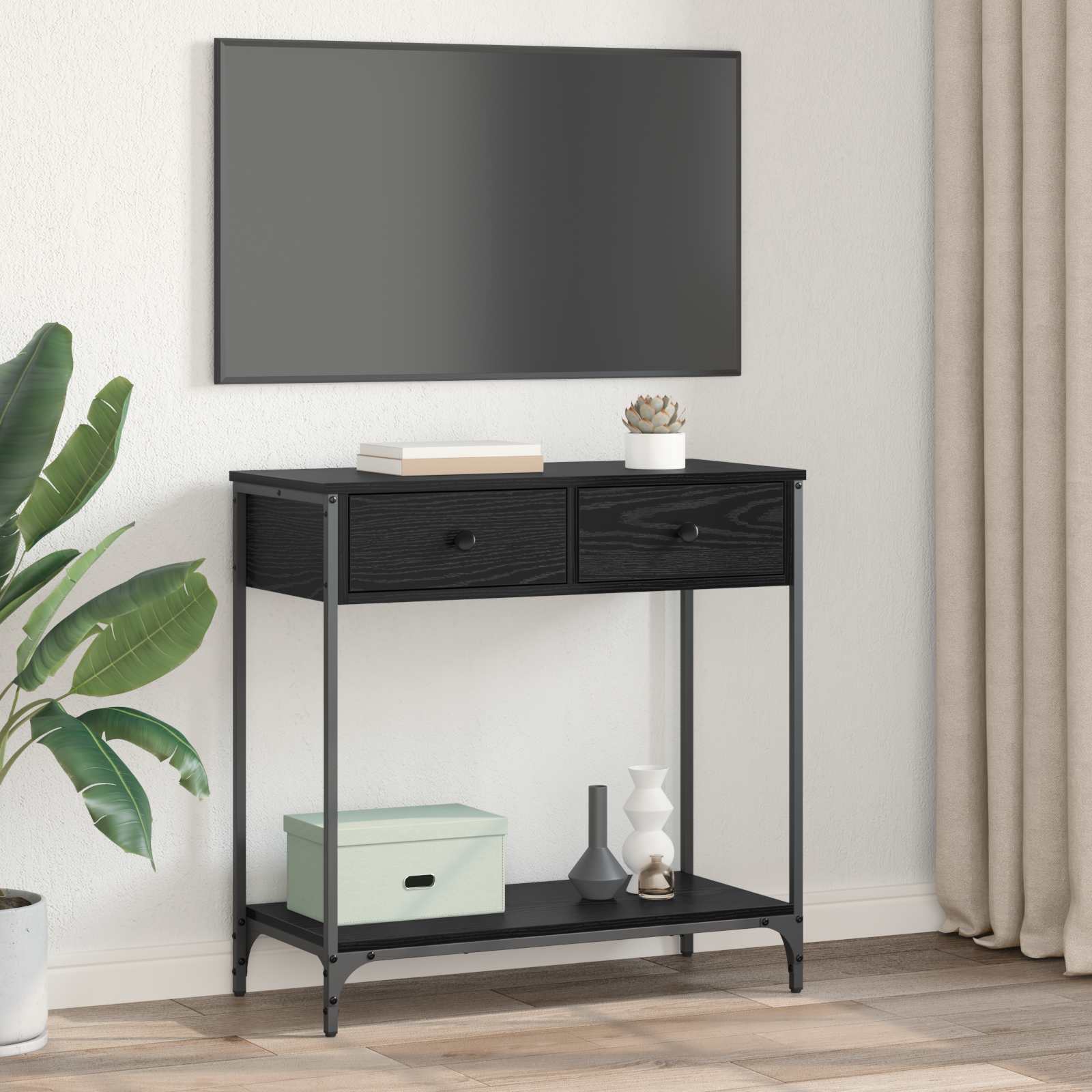 Konsolinis stalas su stalčių Juodas ąžuolas 75 x 34,5 x 75 cm