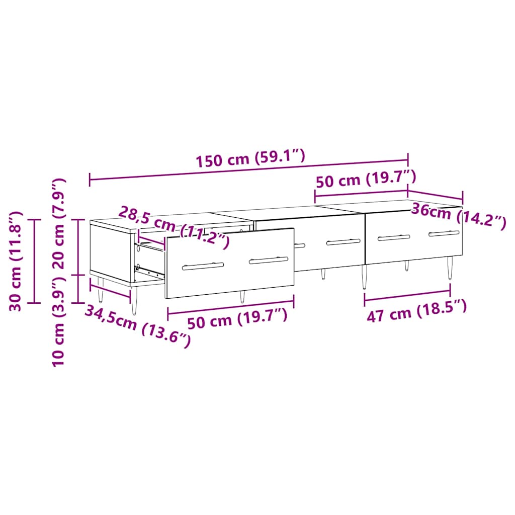 TV cabinet Black oak 150 x 36 x 30 cm