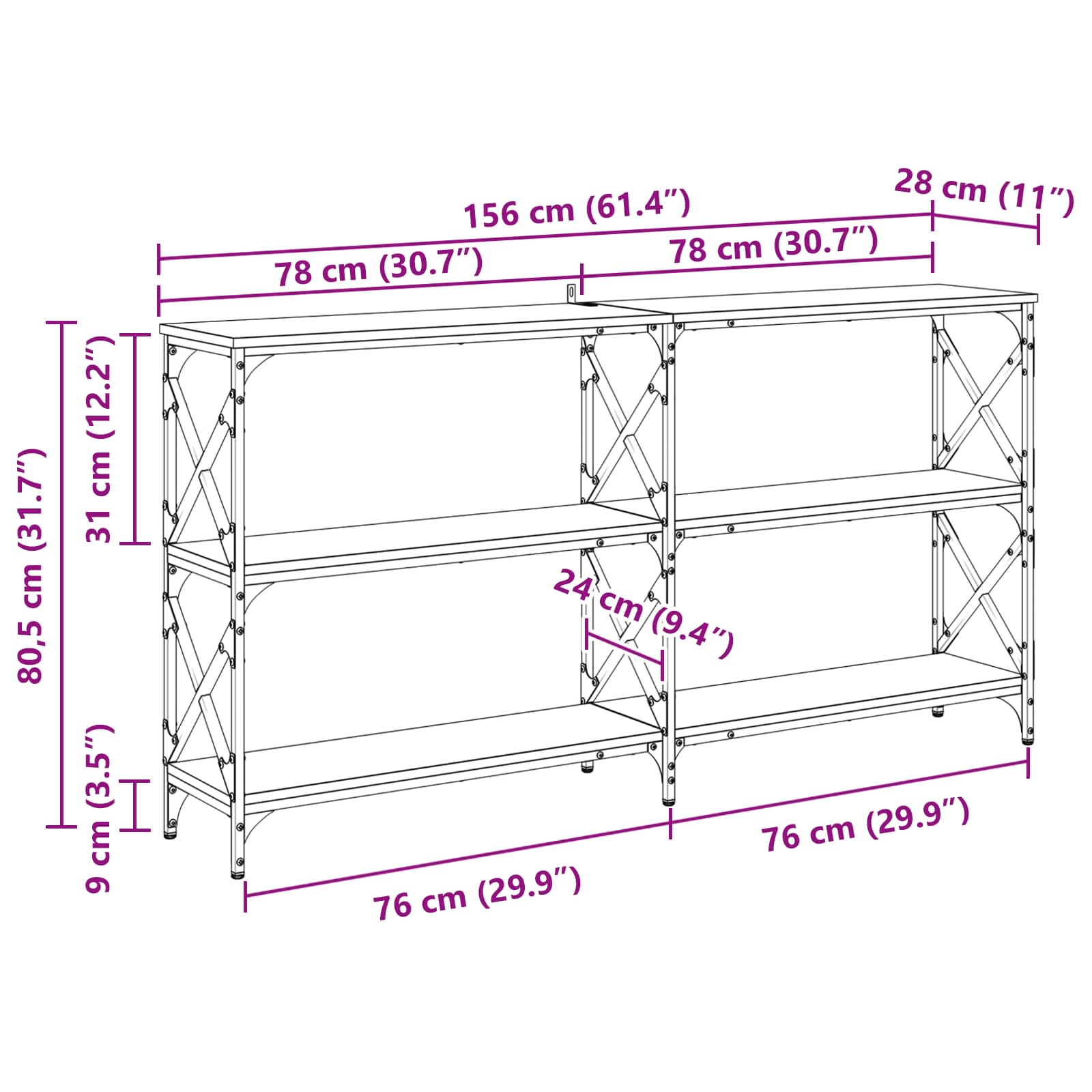 Konsoles galds Melnais ozols 156 x 28 x 80,5 cm