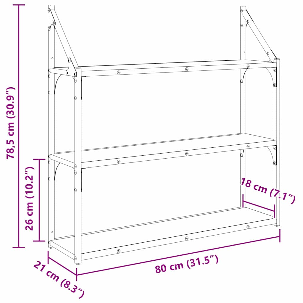 Wall shelf with shelf Black oak 80 x 21 x 78.5 cm