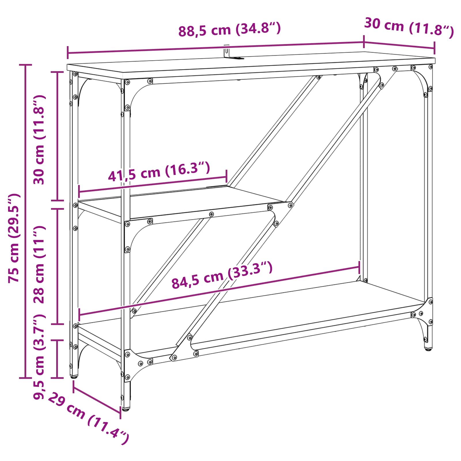 Konsolinis stalas Amatininkų ąžuolas 88,5 x 30 x 75 cm