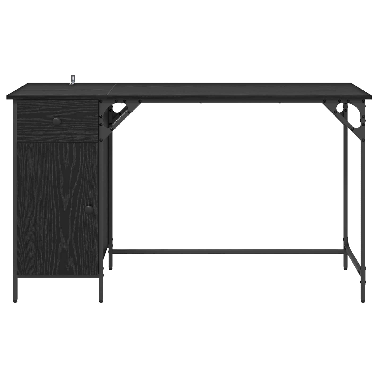 Datora galds ar atvilktnēm, melns ozols, 131 x 48 x 75 cm