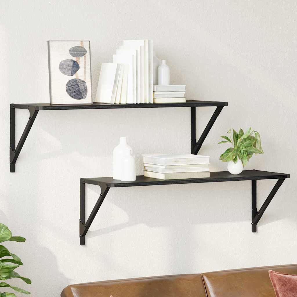 Sieninės lentynos 2 pcs Juodas ąžuolas 80 x 25 x 25,5 cm