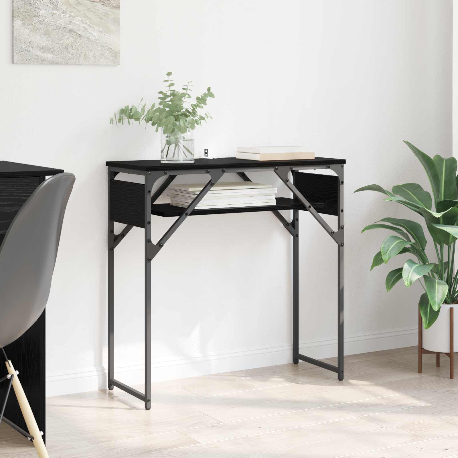 KonsolinisStaliukas Juodas ąžuolas 75x30x75cm Apdirbta mediena