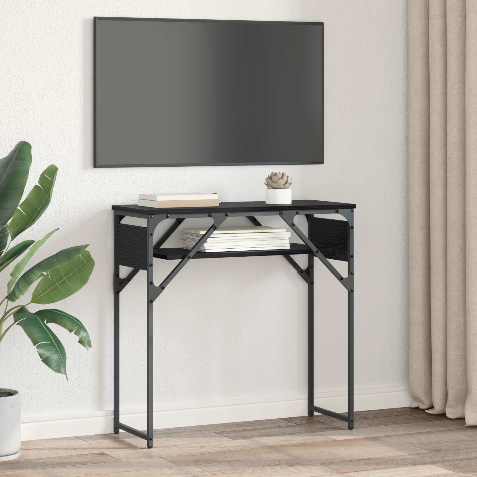 KonsolinisStaliukas Juodas ąžuolas 75x30x75cm Apdirbta mediena