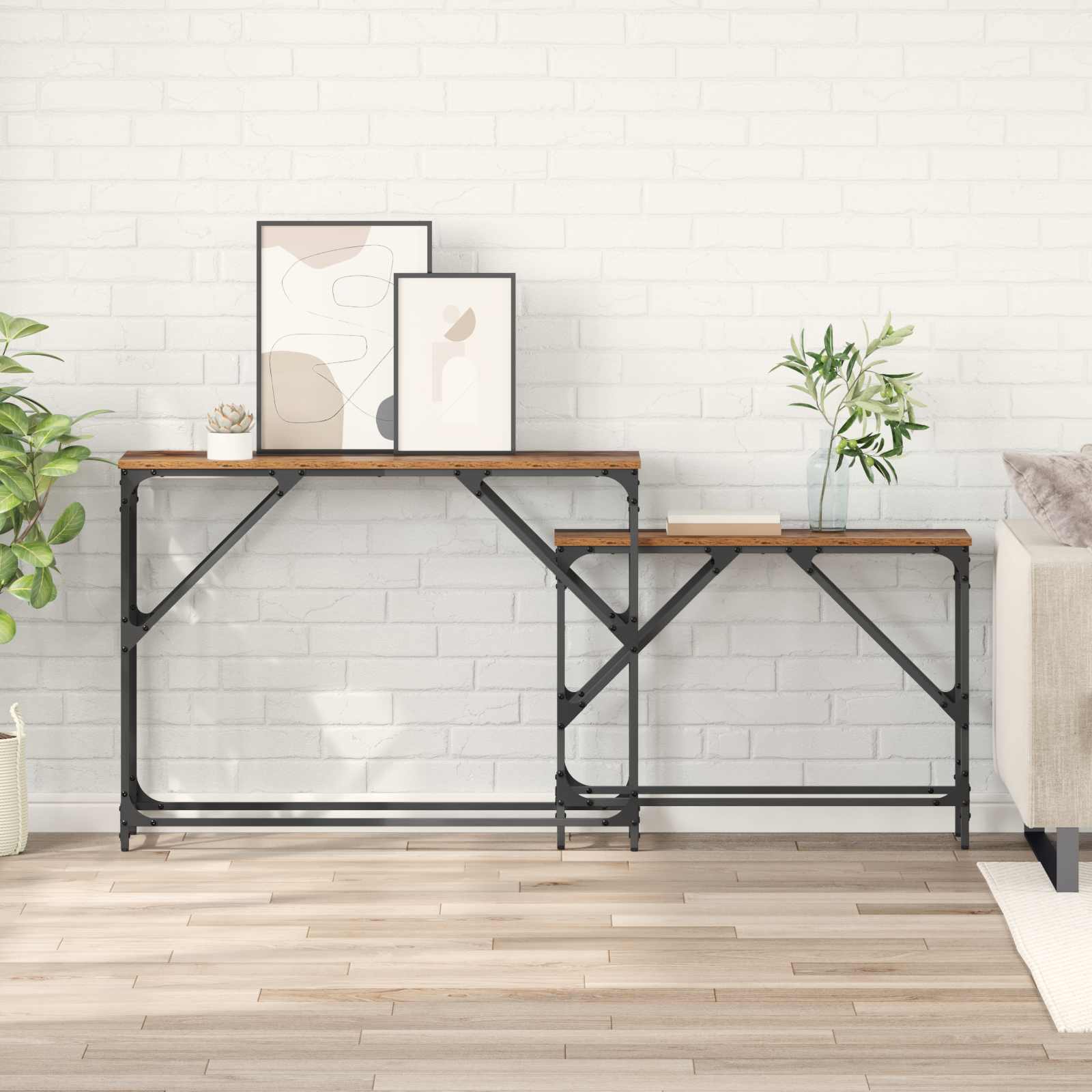 Konsolinis stalas 2 pcs Senovinis medis 100 x 28 x 75 cm