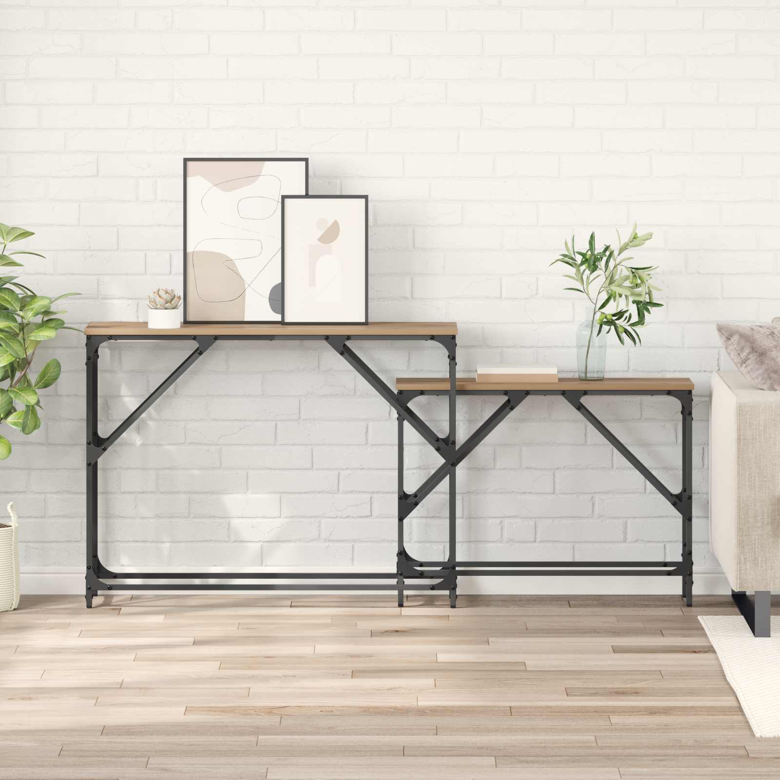 Konsolinis stalas 2 pcs Amatininkų ąžuolas 100 x 28 x 75 cm