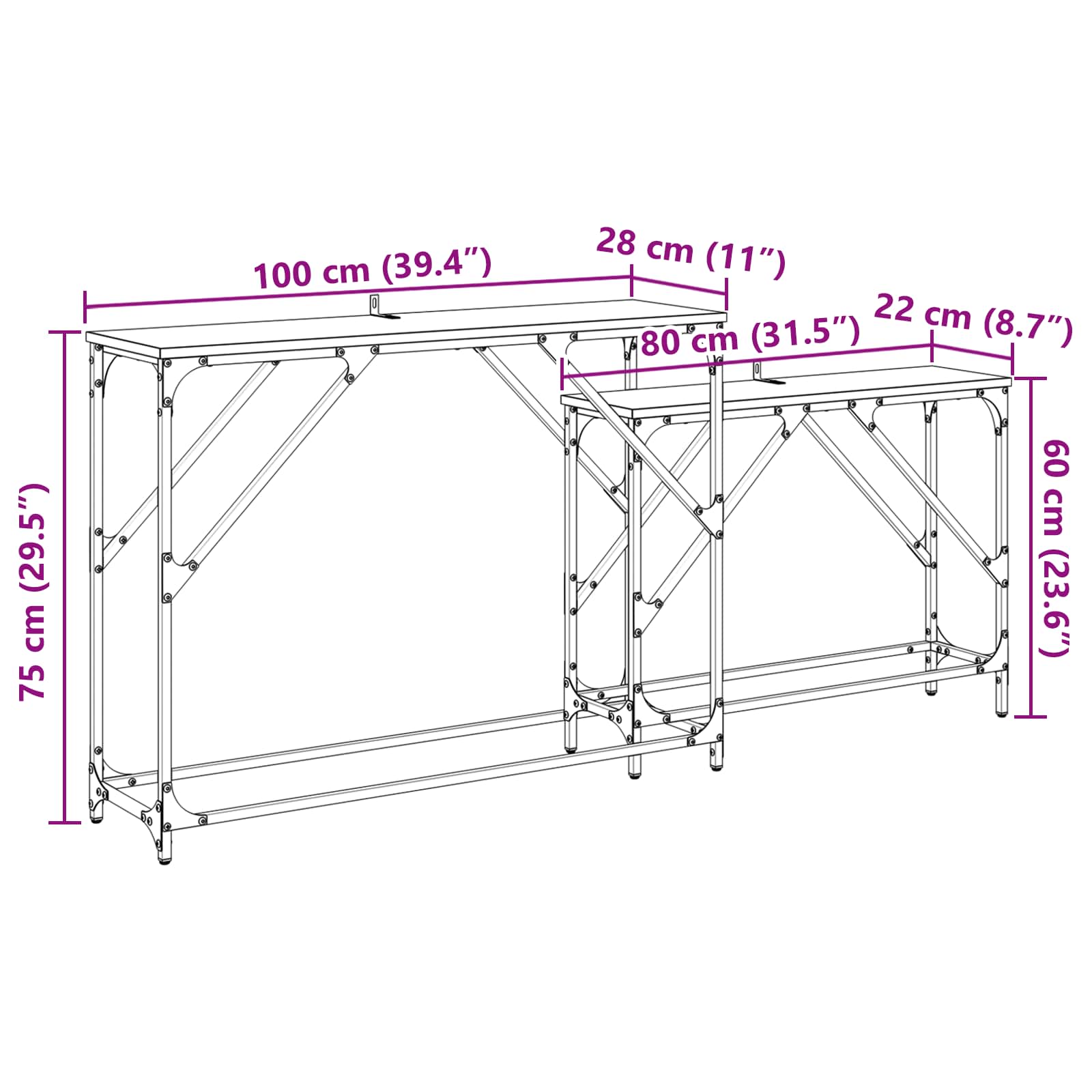 Konsolinis stalas 2 pcs Amatininkų ąžuolas 100 x 28 x 75 cm