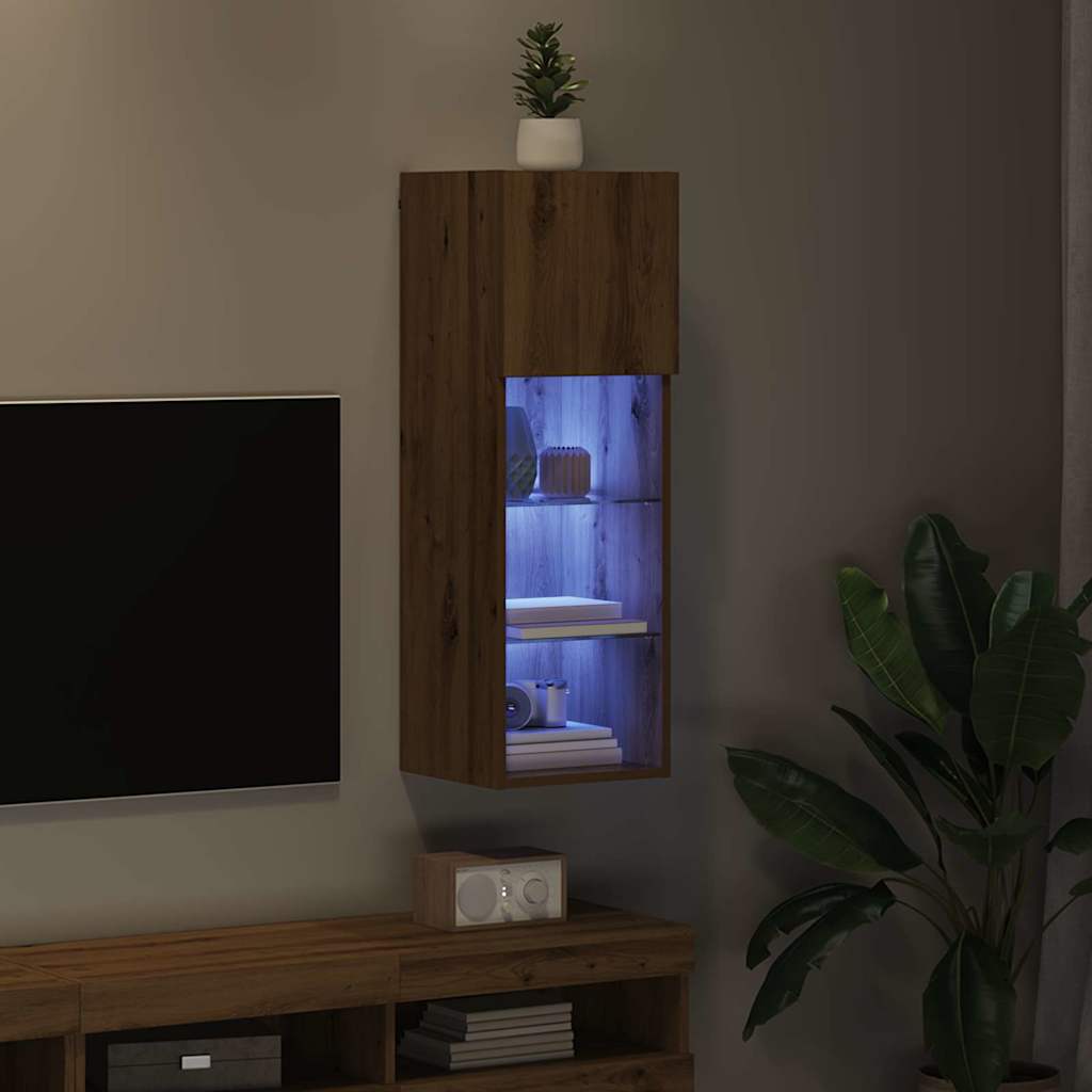 Wall-mounted TV stand Craftsmen oak