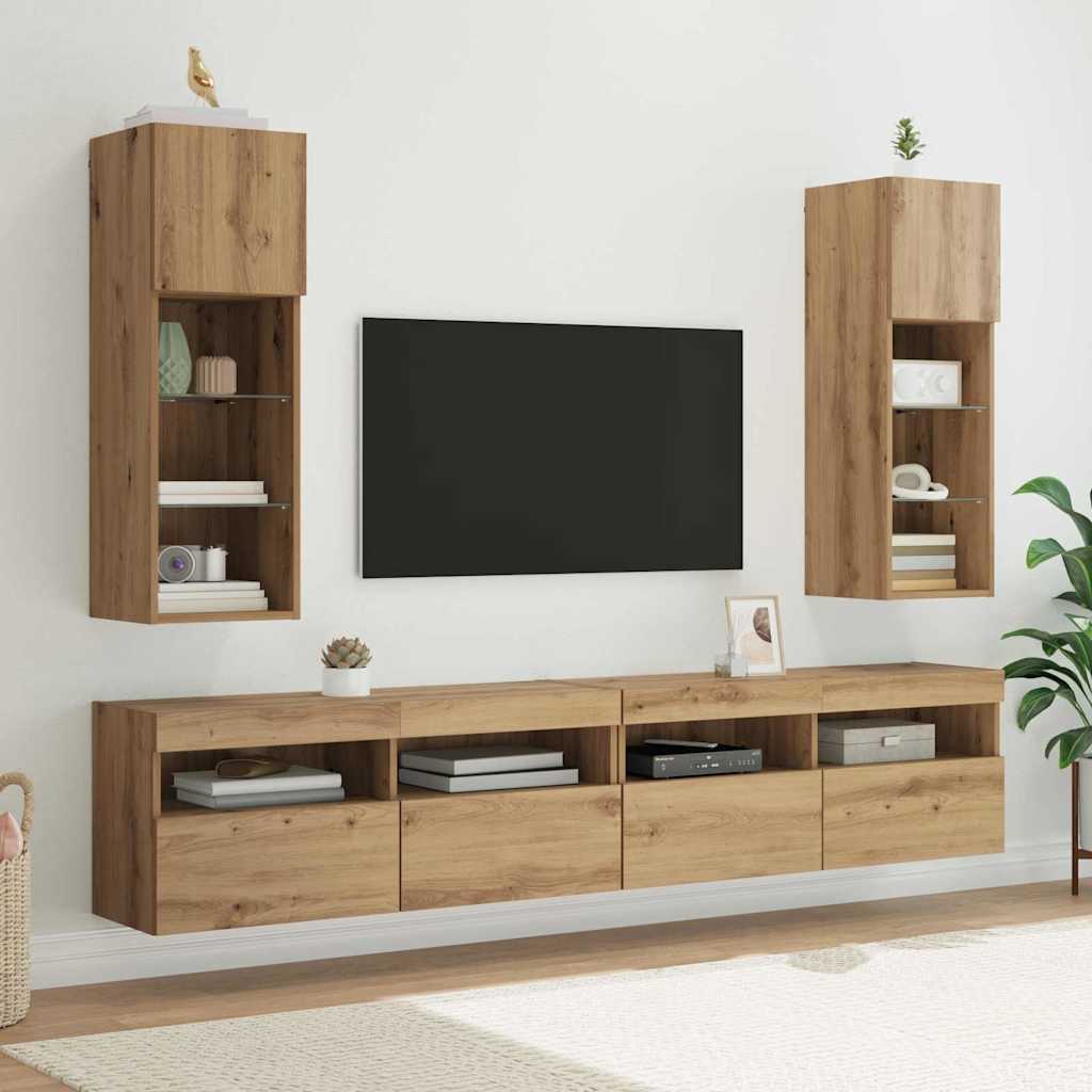 Wall-mounted TV stand Craftsmen oak