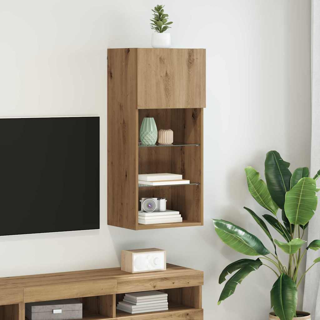 Wall-mounted TV stand Craftsmen oak