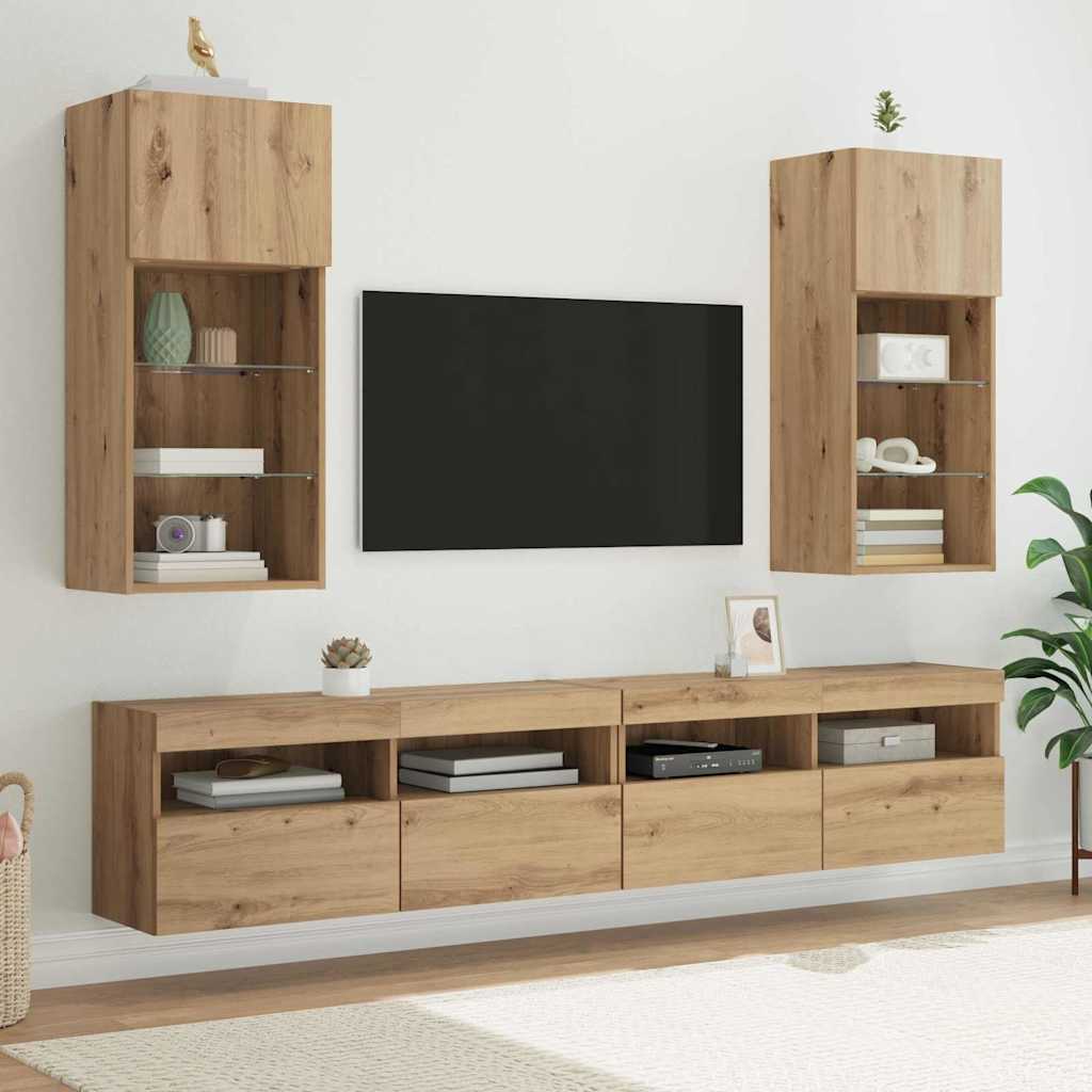 Wall-mounted TV stand Craftsmen oak
