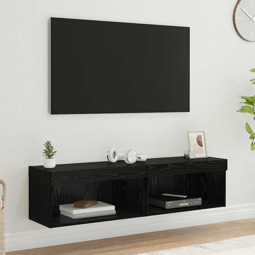 TV Cabinets 2 pcs Black Oak 60 x 30 x 30 cm