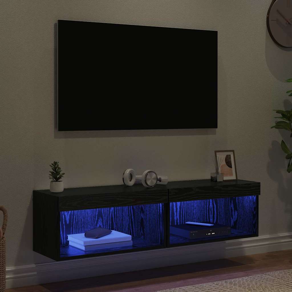 TV Cabinets 2 pcs Black Oak 60 x 30 x 30 cm
