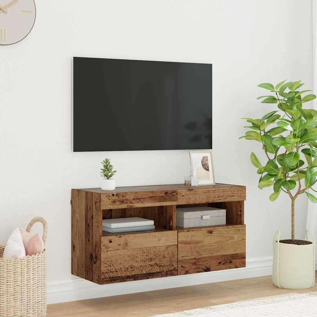TV sieninė spintelė su LED Senovinis medis 80 x 30 x 40 cm