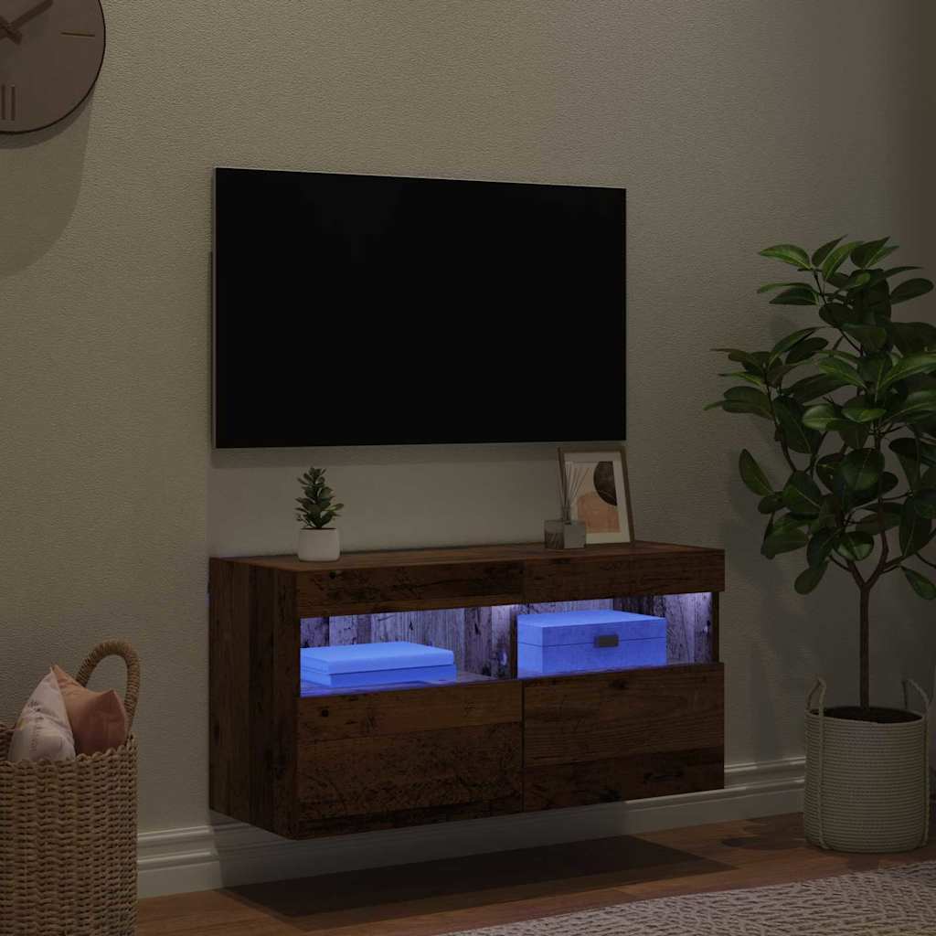 TV sieninė spintelė su LED Senovinis medis 80 x 30 x 40 cm