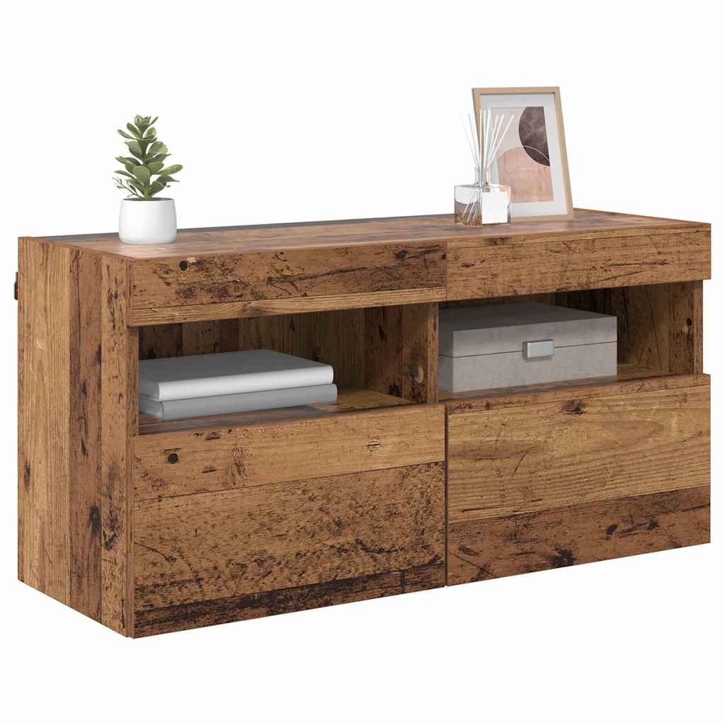 TV sieninė spintelė su LED Senovinis medis 80 x 30 x 40 cm