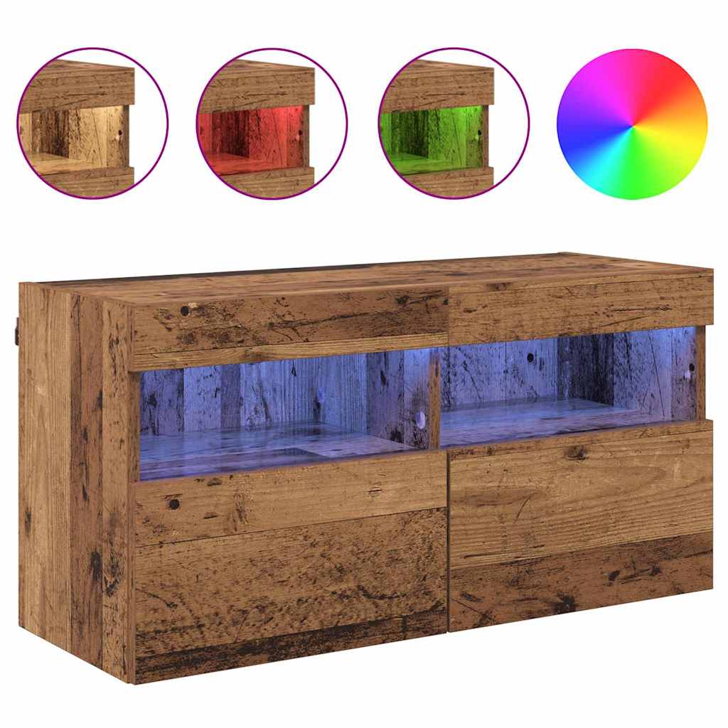 TV sieninė spintelė su LED Senovinis medis 80 x 30 x 40 cm