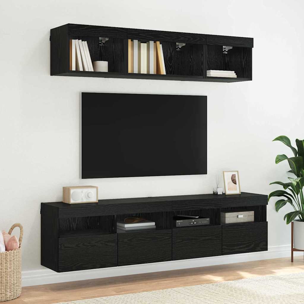 TV sieninė spintelė su LED Juodas ąžuolas 80 x 30 x 40 cm