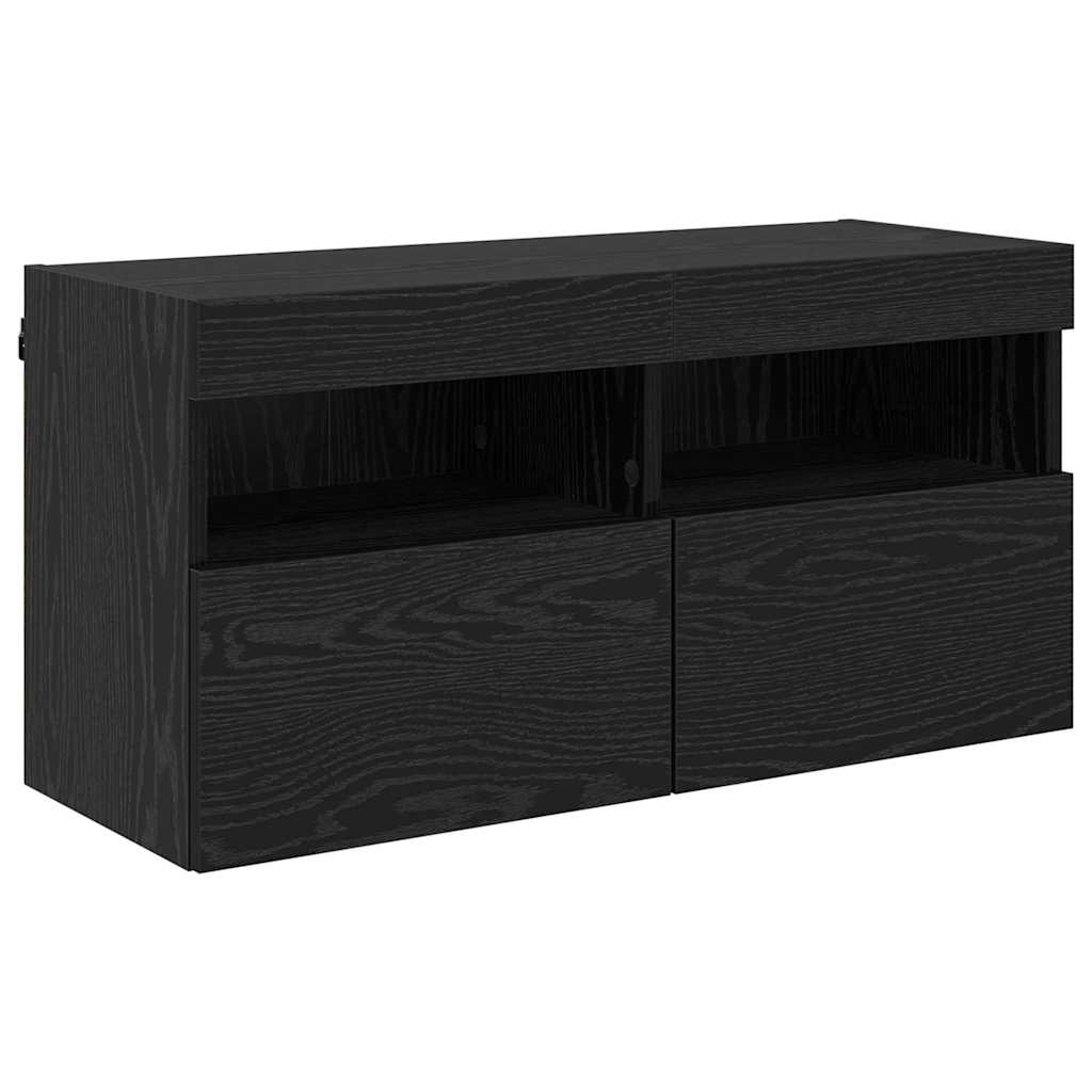 TV sieninė spintelė su LED Juodas ąžuolas 80 x 30 x 40 cm