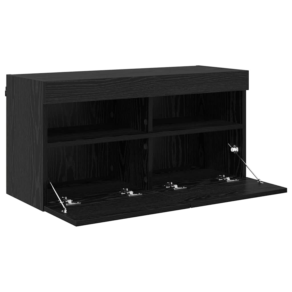 TV sieninė spintelė su LED Juodas ąžuolas 80 x 30 x 40 cm