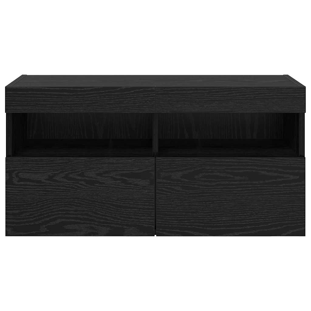 TV sieninė spintelė su LED Juodas ąžuolas 80 x 30 x 40 cm