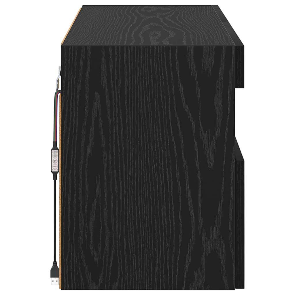 TV sieninė spintelė su LED Juodas ąžuolas 80 x 30 x 40 cm