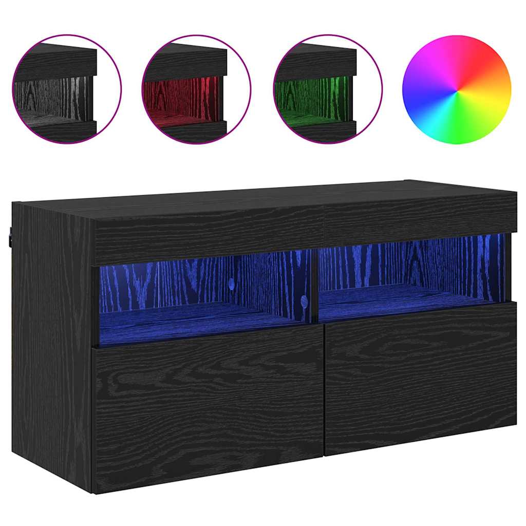 TV sieninė spintelė su LED Juodas ąžuolas 80 x 30 x 40 cm