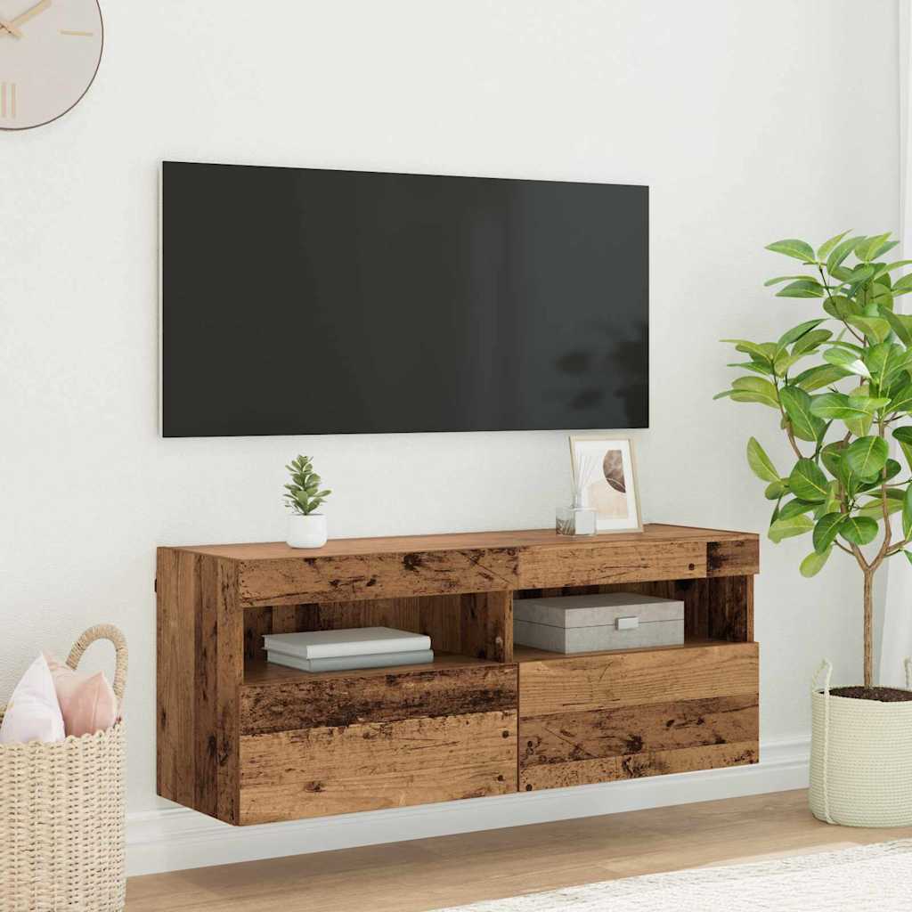 TV sieninė spintelė su LED Senovinis medis 100 x 30 x 40 cm