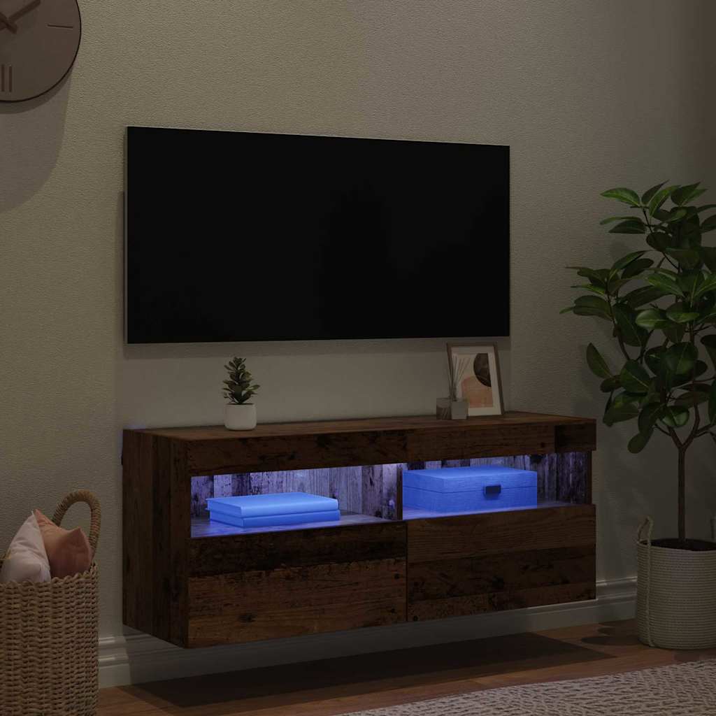 TV sieninė spintelė su LED Senovinis medis 100 x 30 x 40 cm