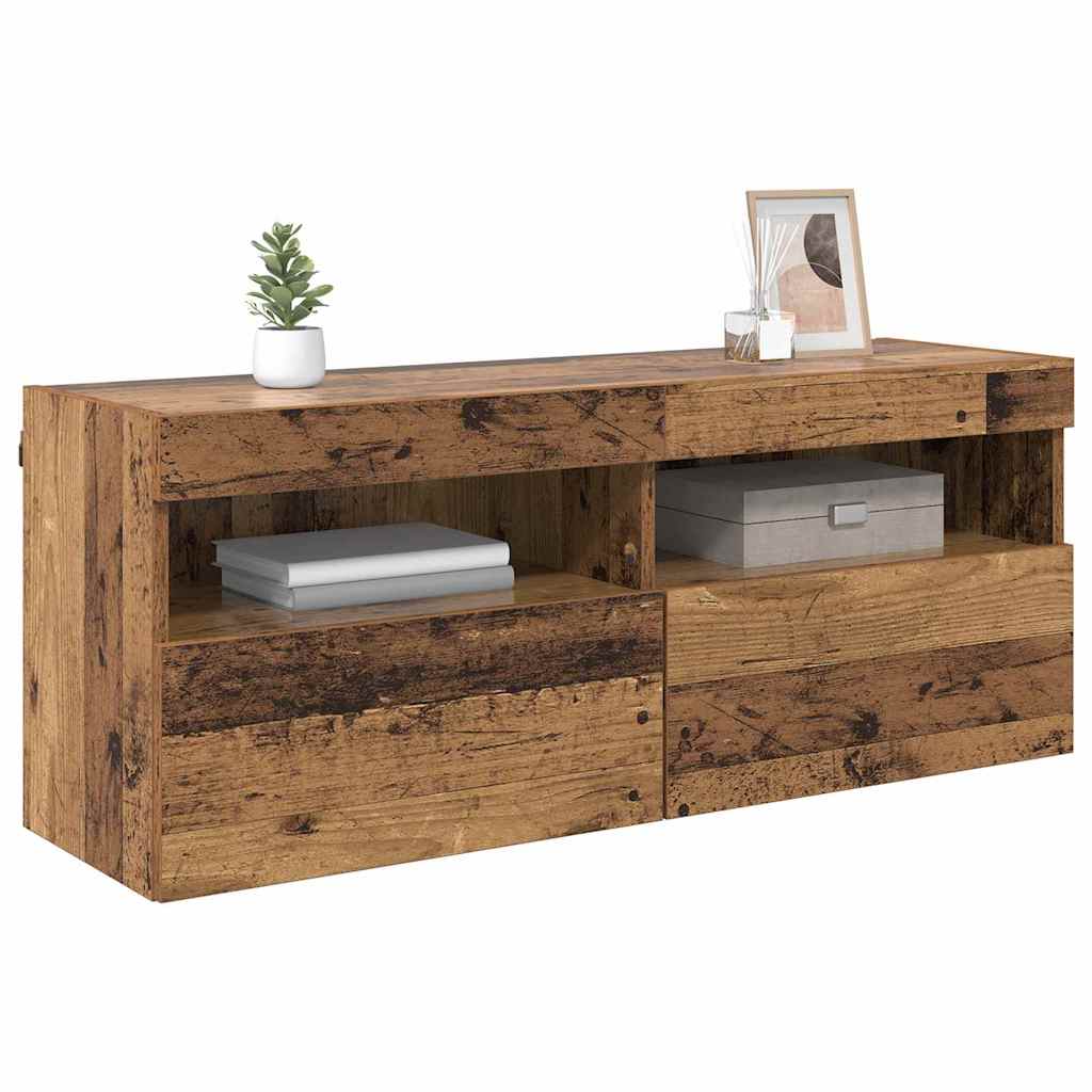 TV sieninė spintelė su LED Senovinis medis 100 x 30 x 40 cm