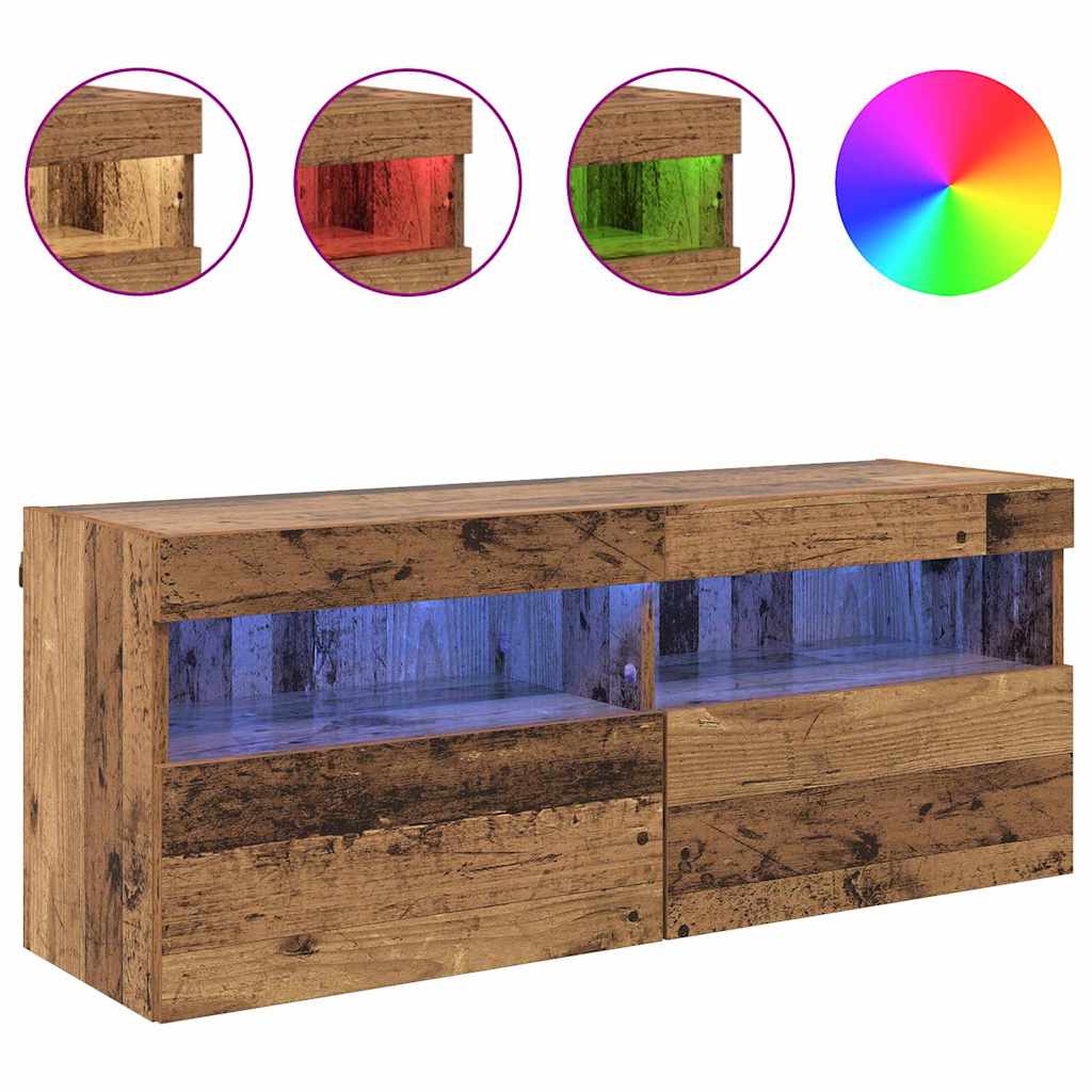 TV sieninė spintelė su LED Senovinis medis 100 x 30 x 40 cm