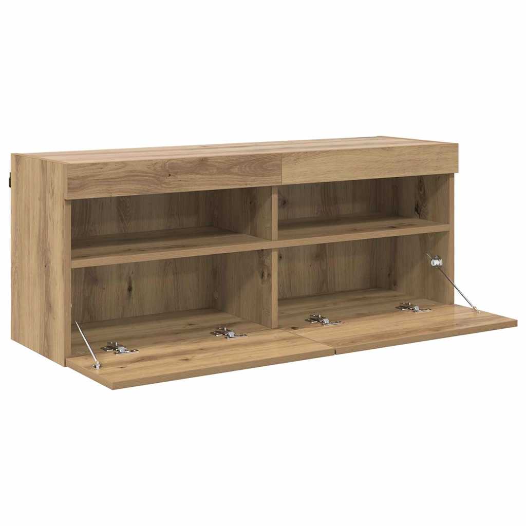 TV sieninė spintelė su LED Amatininkų ąžuolas 100 x 30 x 40 cm