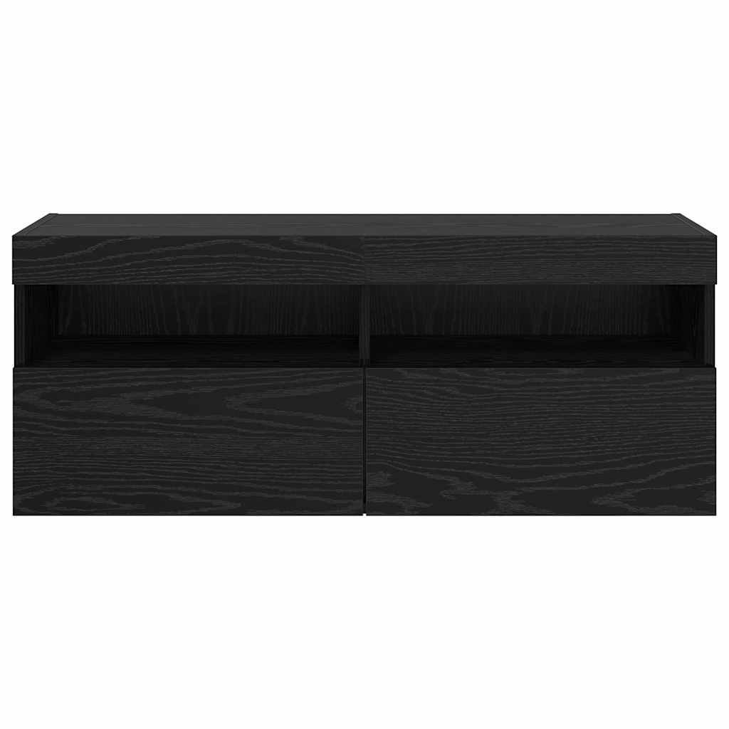 TV sieninė spintelė su LED Juodas ąžuolas 100 x 30 x 40 cm