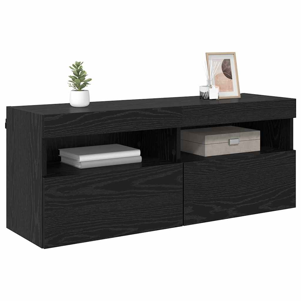 TV sieninė spintelė su LED Juodas ąžuolas 100 x 30 x 40 cm