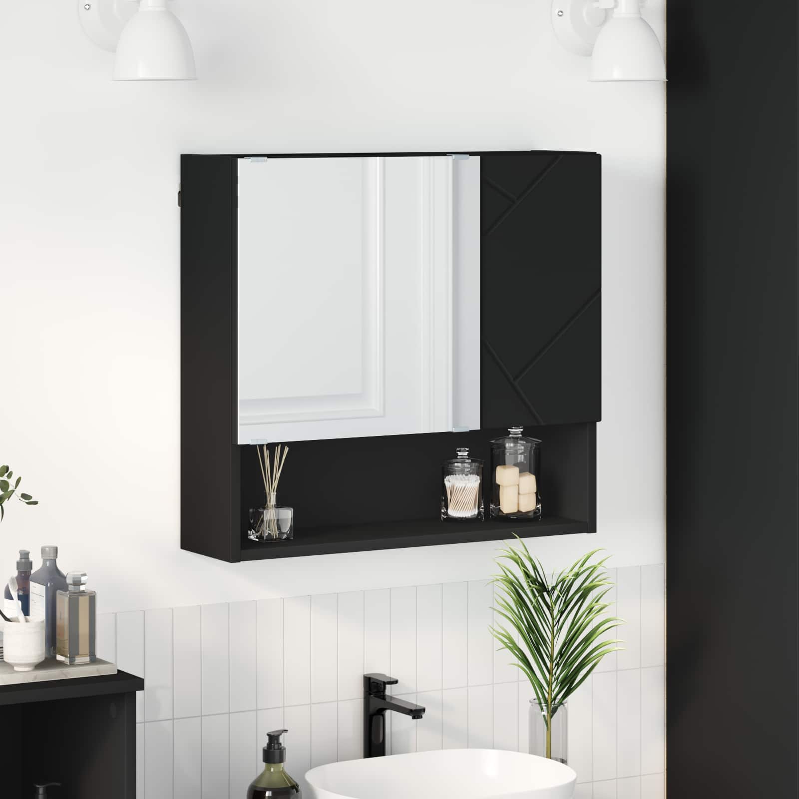 Spoguļskapītis Melns 59 x 17 x 55 cm Inženierijas koks