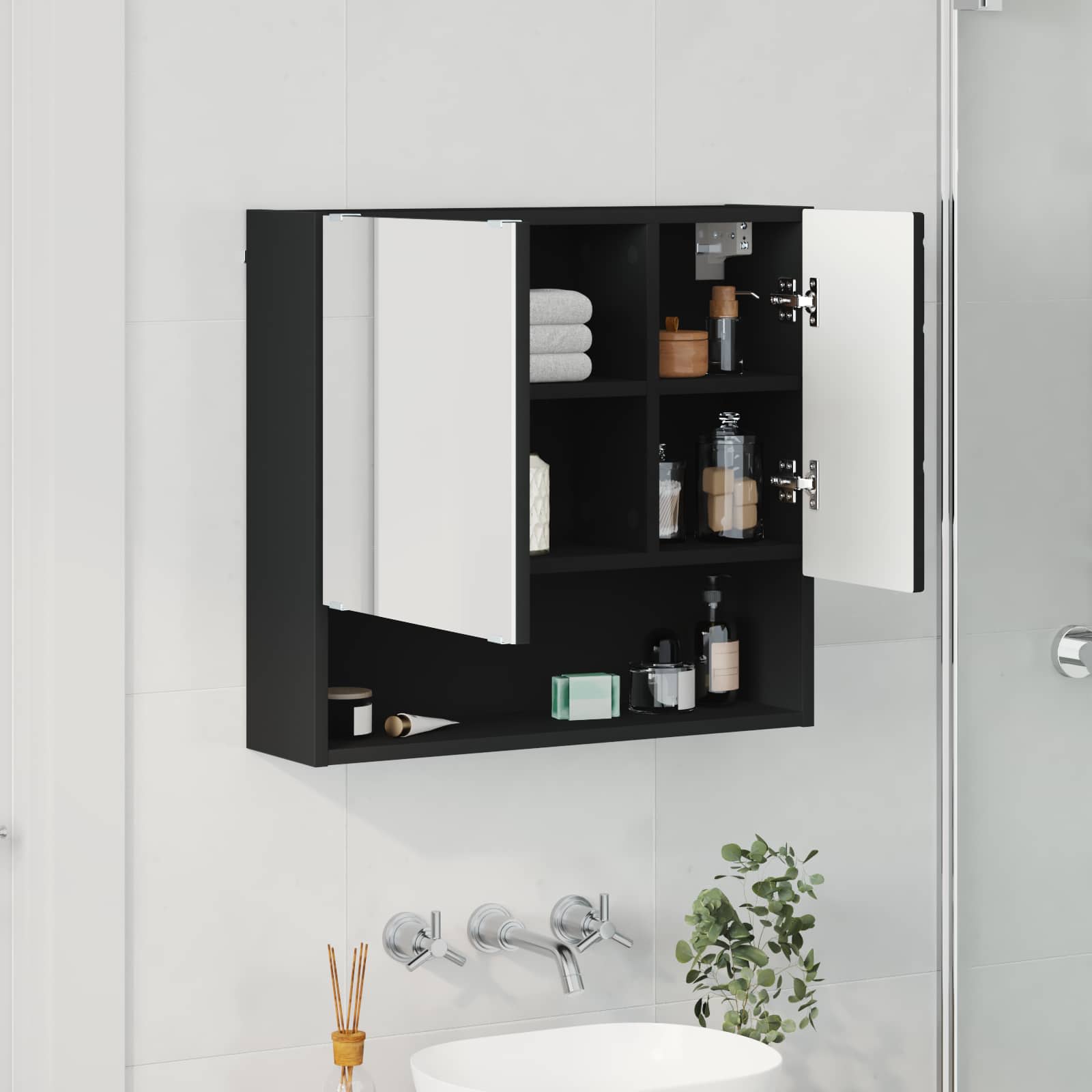 Spoguļskapītis Melns 59 x 17 x 55 cm Inženierijas koks