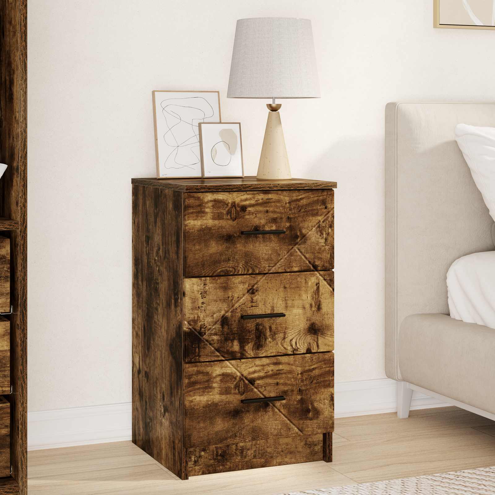 Bedside cabinet with a drawer Smoked oak 38 x 38 x 66 cm