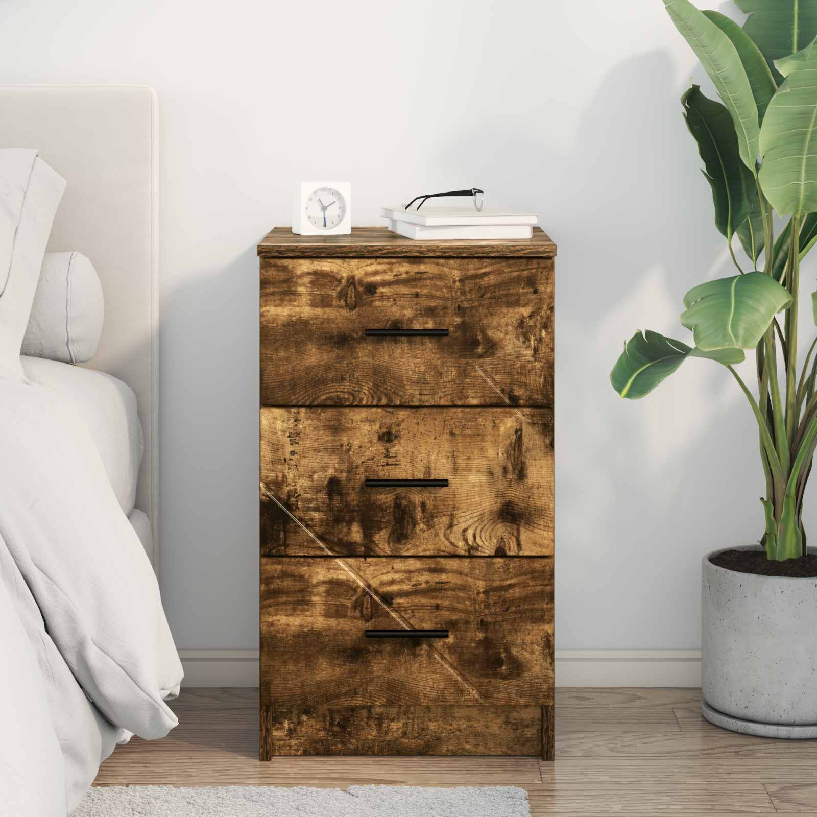 Bedside cabinet with a drawer Smoked oak 38 x 38 x 66 cm