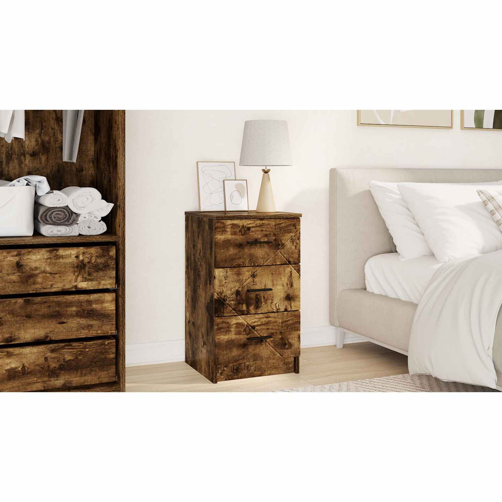 Bedside cabinet with a drawer Smoked oak 38 x 38 x 66 cm