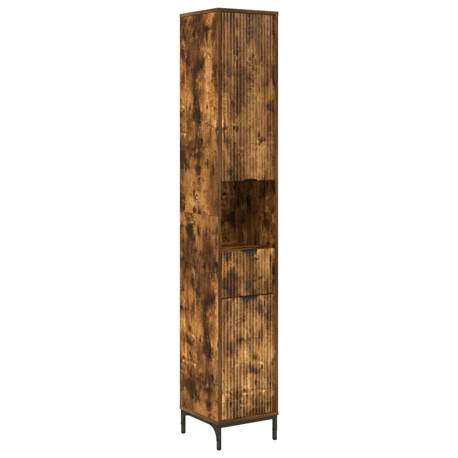 High bathroom cabinet Smoked oak 31.5 x 33 x 190 cm