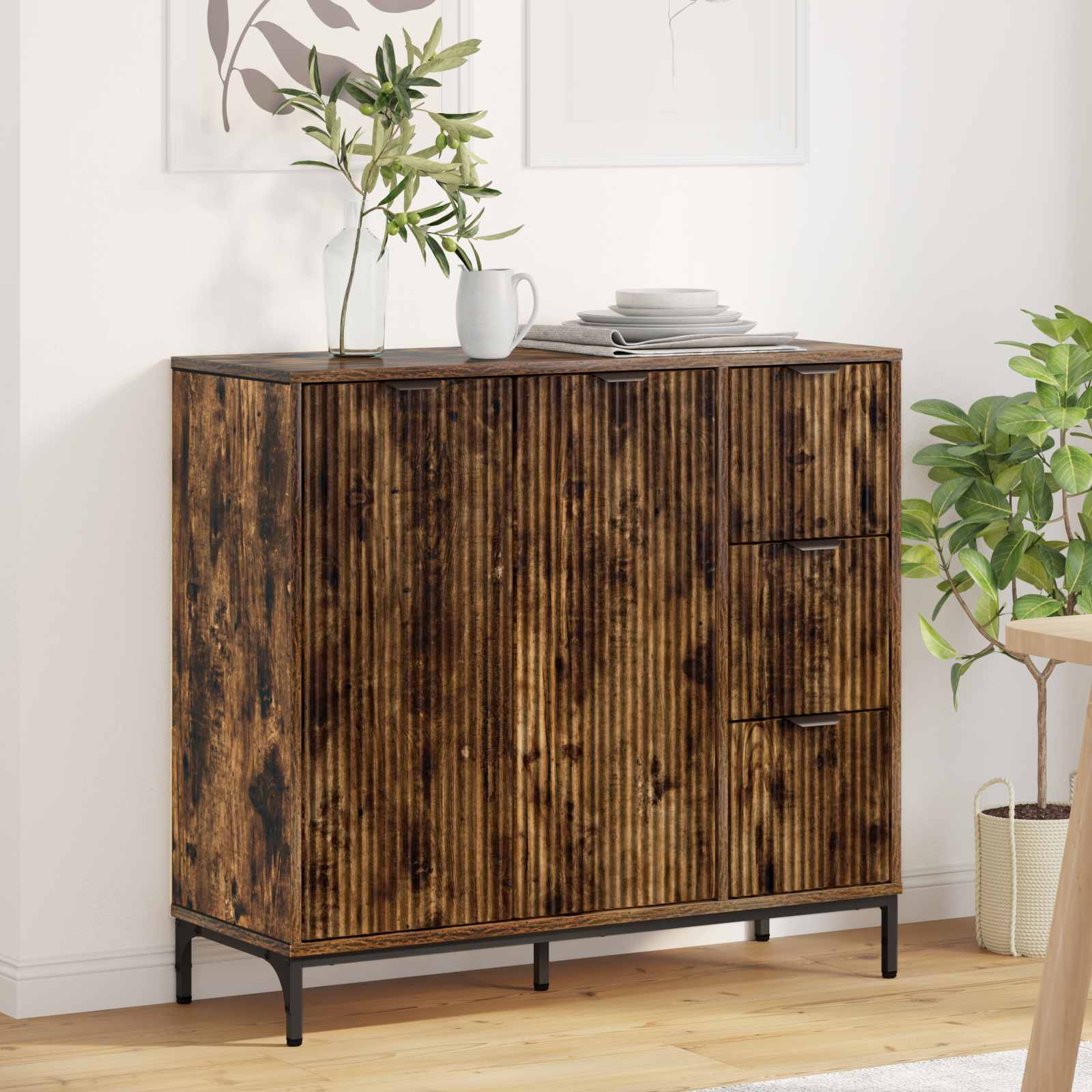 Chest of drawers Smoked oak 89.5 x 33 x 82 cm Engineered wood