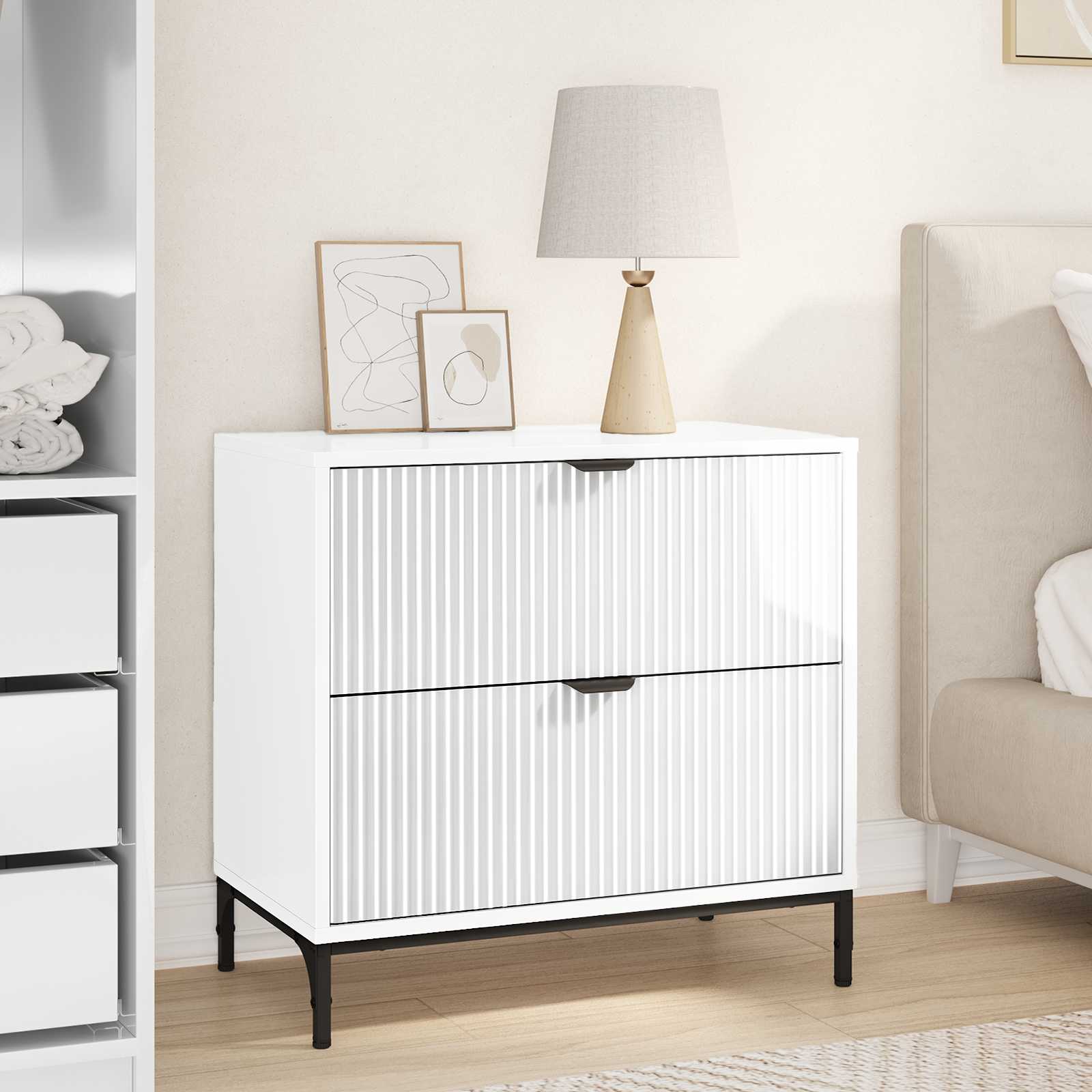 Nightstand High Gloss White 63.5 x 36 x 61 cm