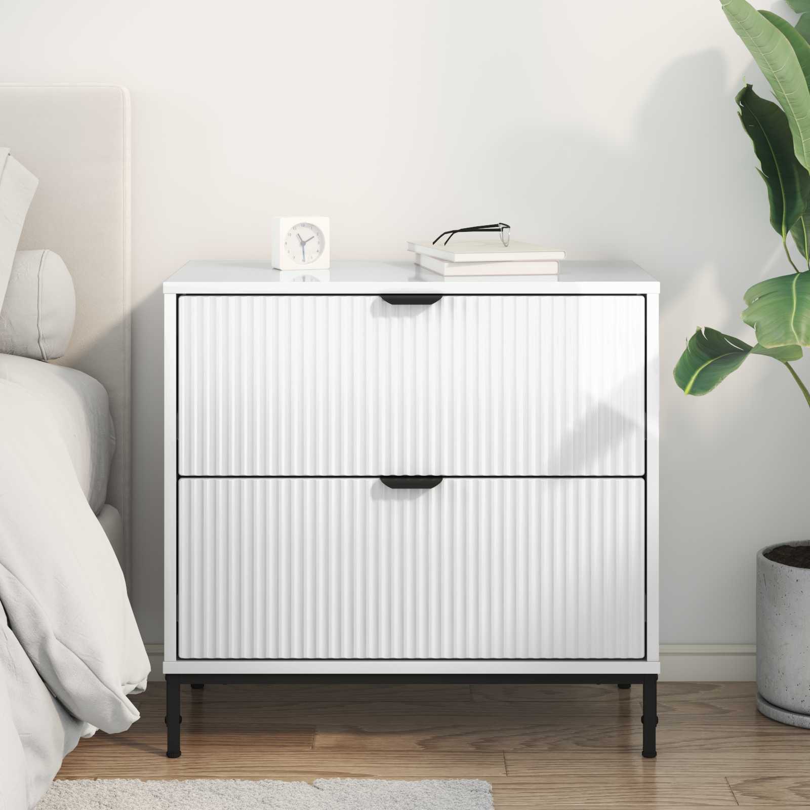 Nightstand High Gloss White 63.5 x 36 x 61 cm